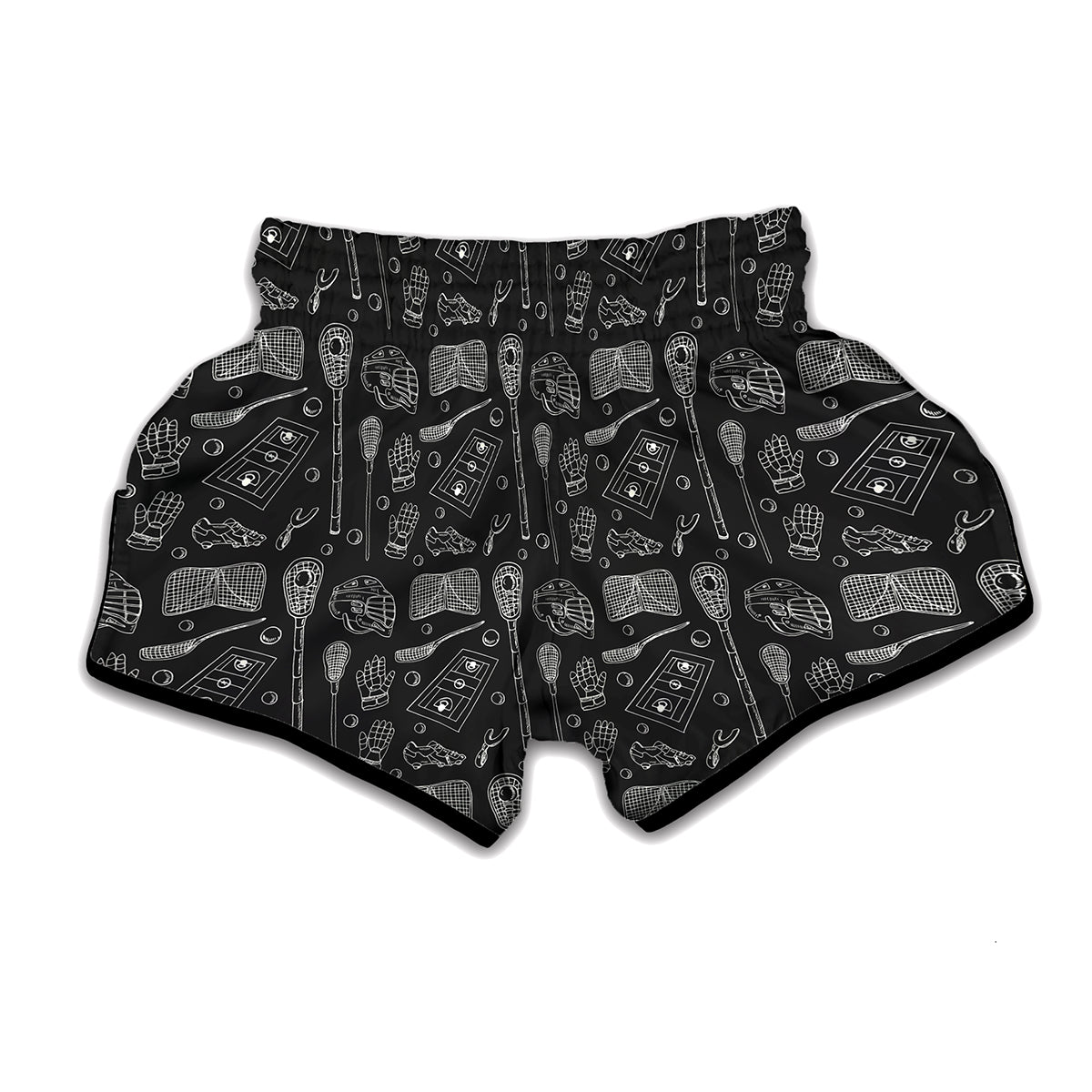 Doodle Lacrosse Pattern Print Muay Thai Boxing Shorts