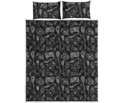 Doodle Lacrosse Pattern Print Quilt Bed Set