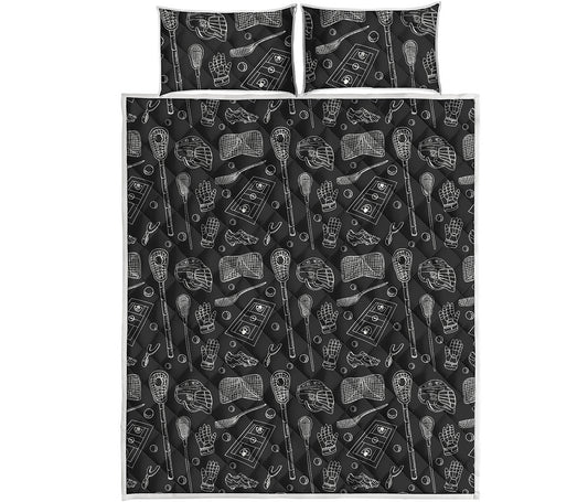 Doodle Lacrosse Pattern Print Quilt Bed Set
