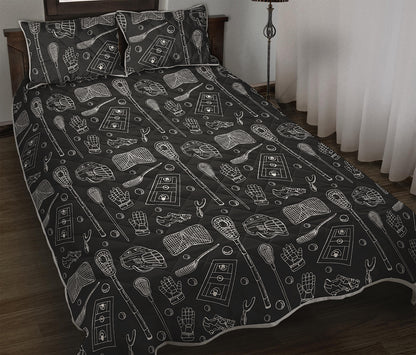 Doodle Lacrosse Pattern Print Quilt Bed Set