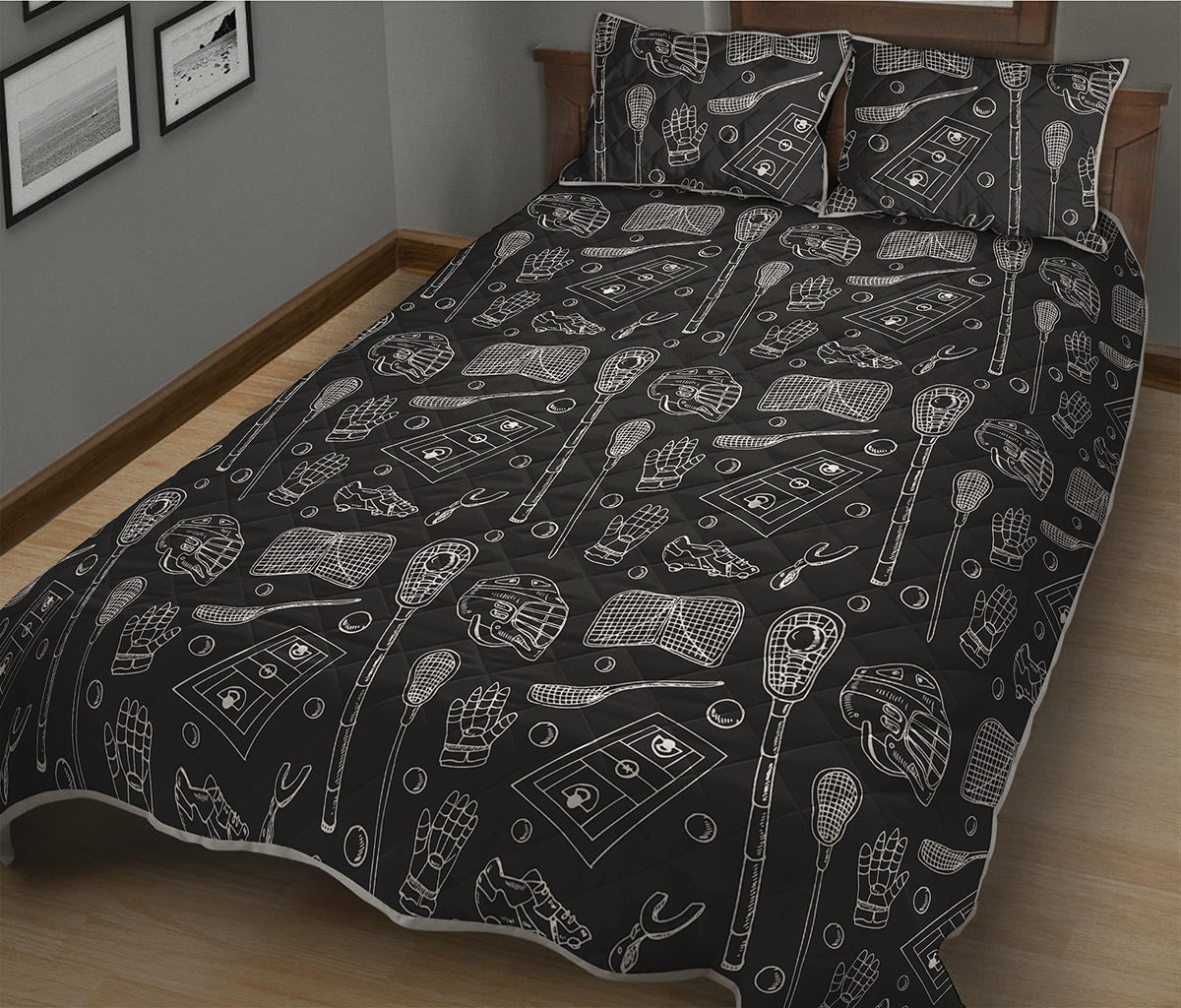 Doodle Lacrosse Pattern Print Quilt Bed Set