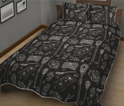 Doodle Lacrosse Pattern Print Quilt Bed Set