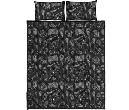 Doodle Lacrosse Pattern Print Quilt Bed Set
