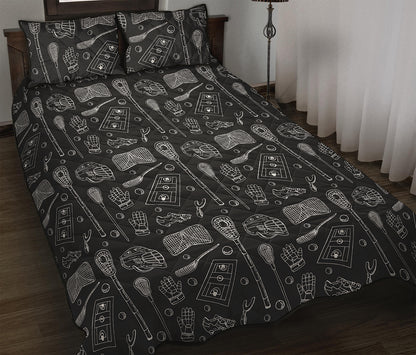 Doodle Lacrosse Pattern Print Quilt Bed Set