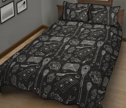 Doodle Lacrosse Pattern Print Quilt Bed Set