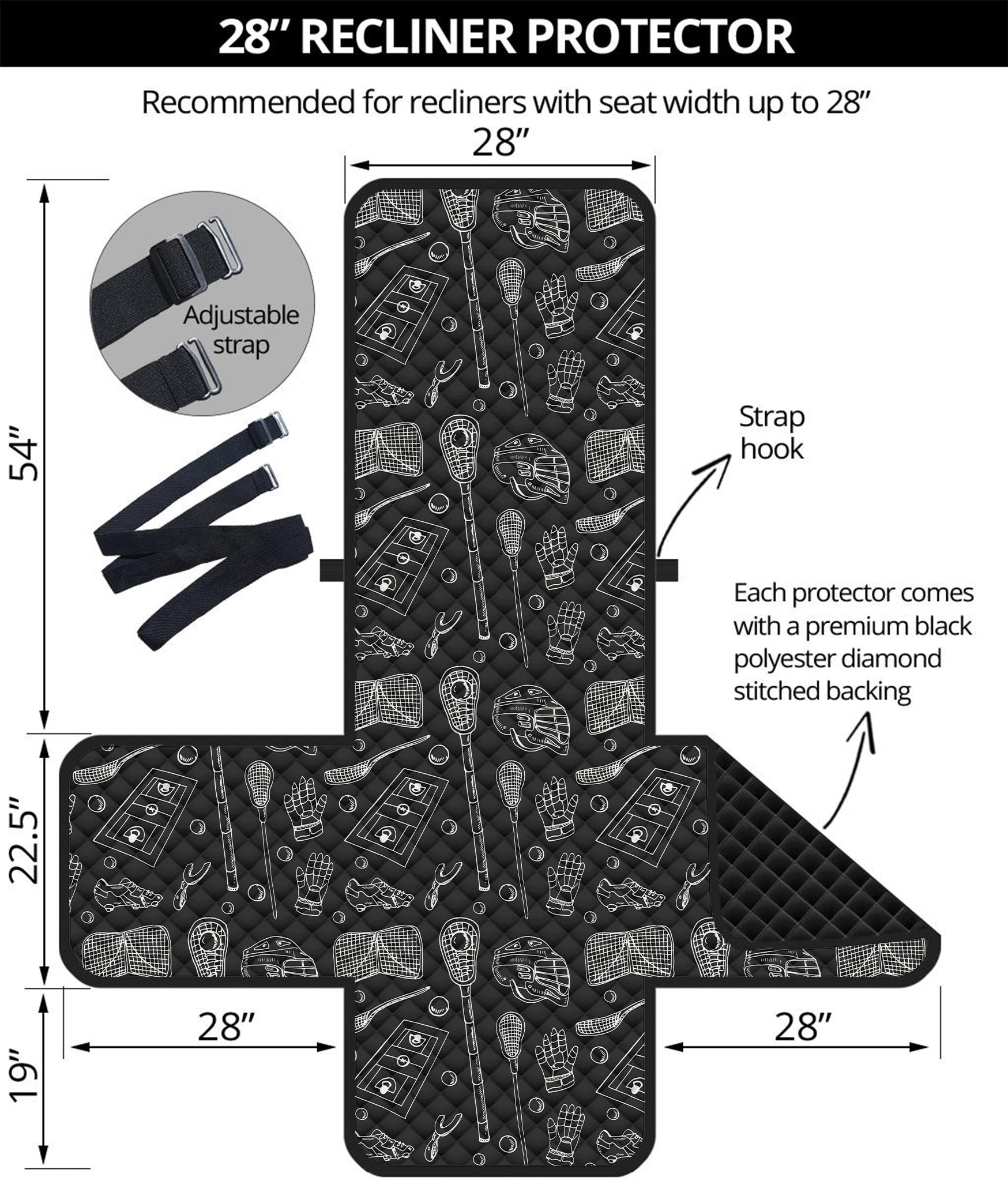 Doodle Lacrosse Pattern Print Recliner Protector