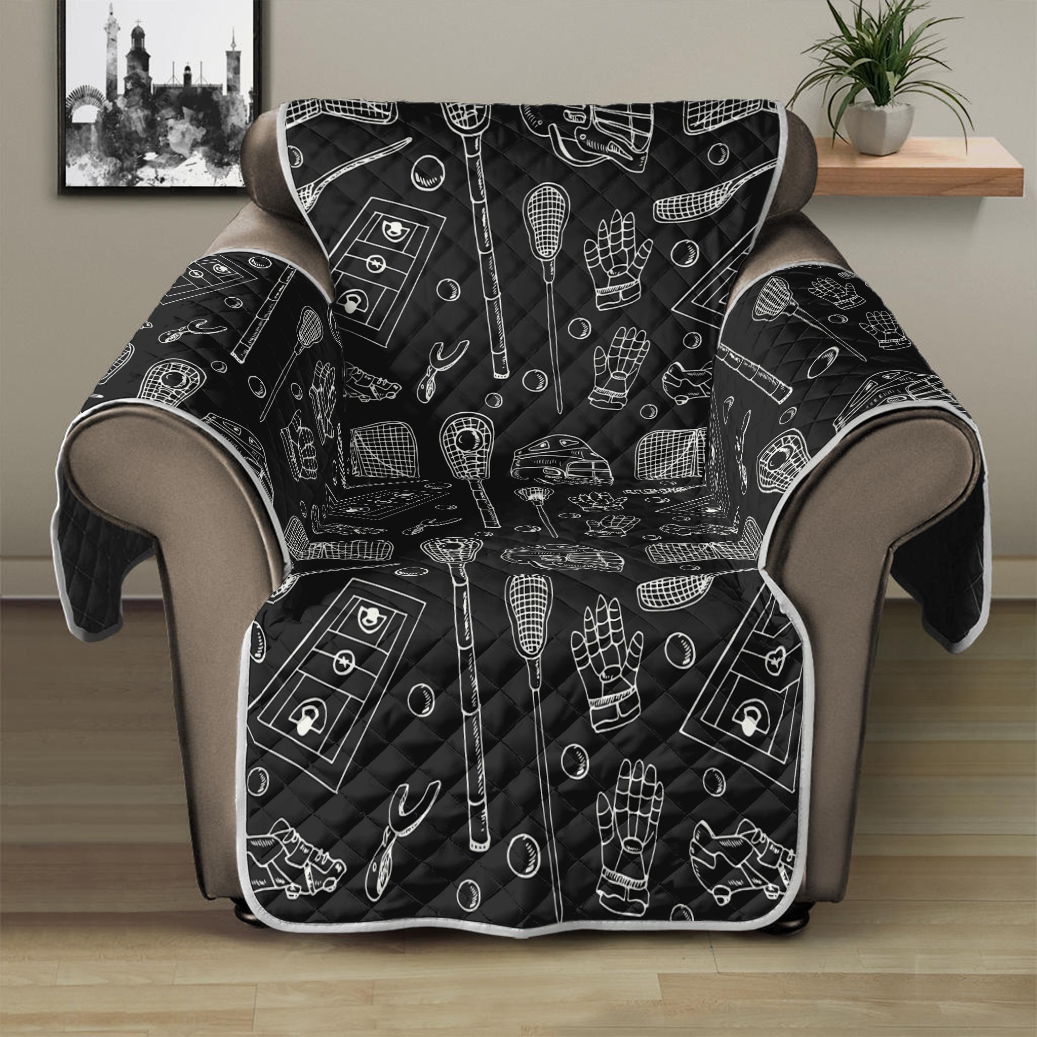 Doodle Lacrosse Pattern Print Recliner Protector