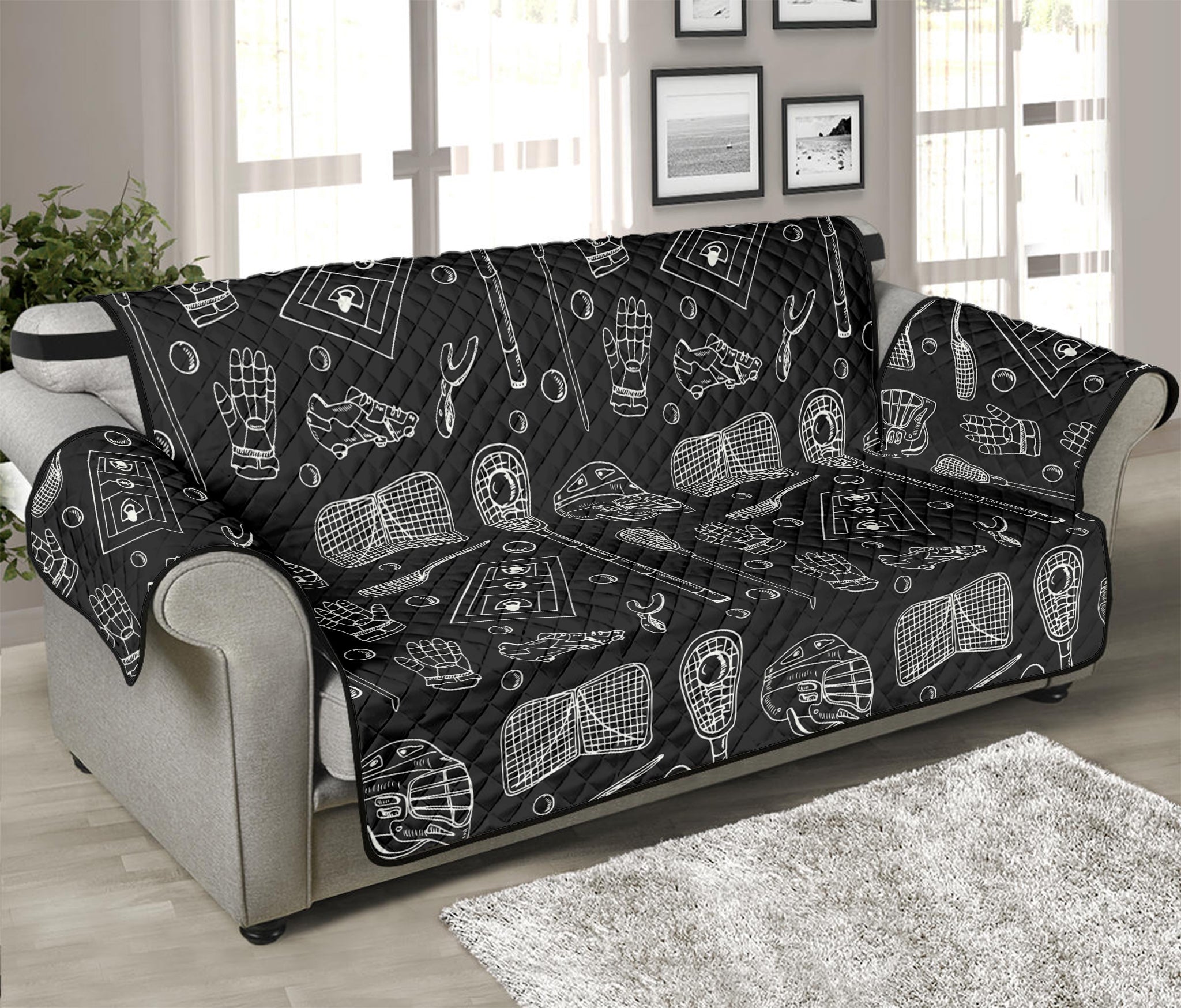 Doodle Lacrosse Pattern Print Sofa Protector