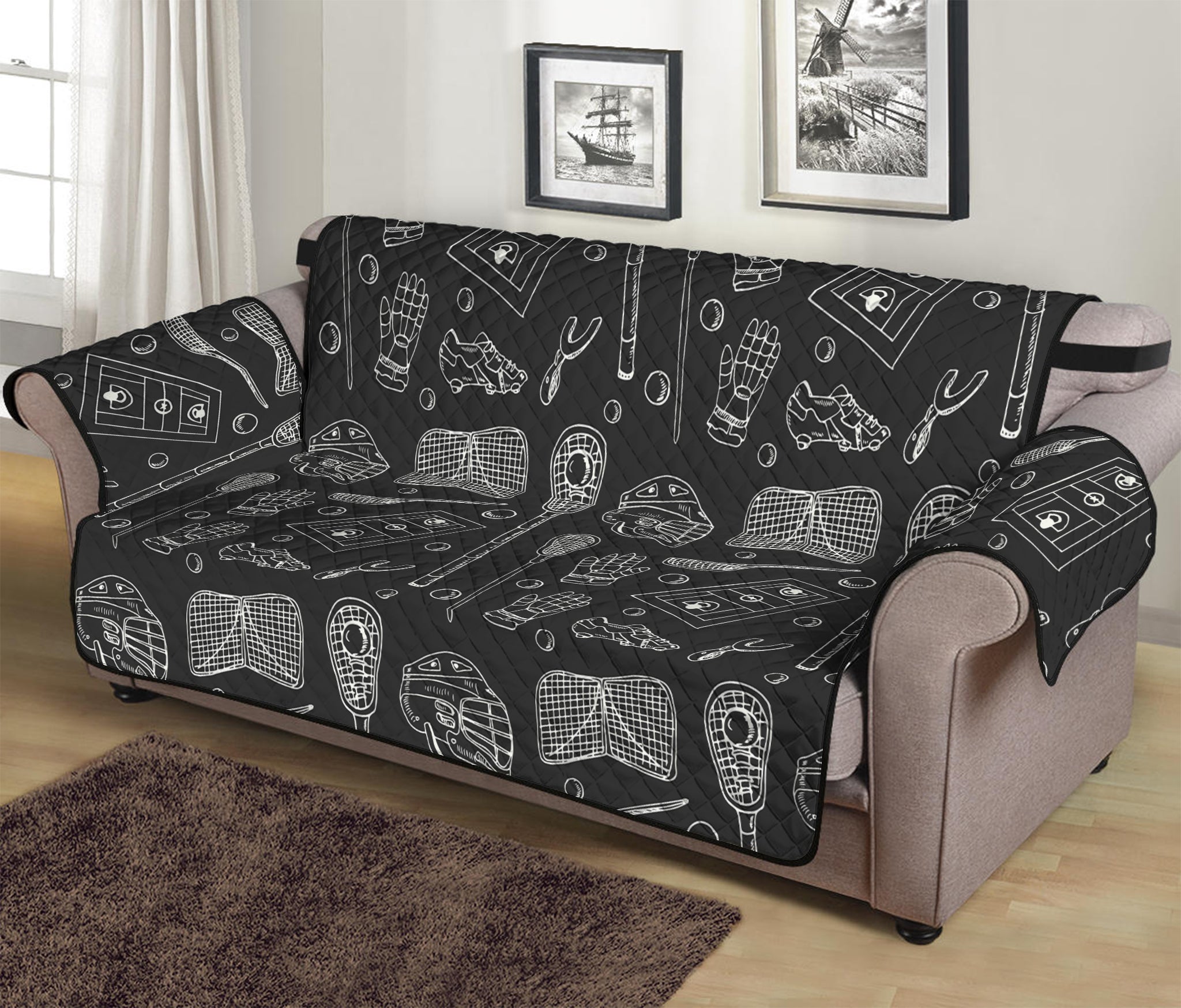 Doodle Lacrosse Pattern Print Sofa Protector