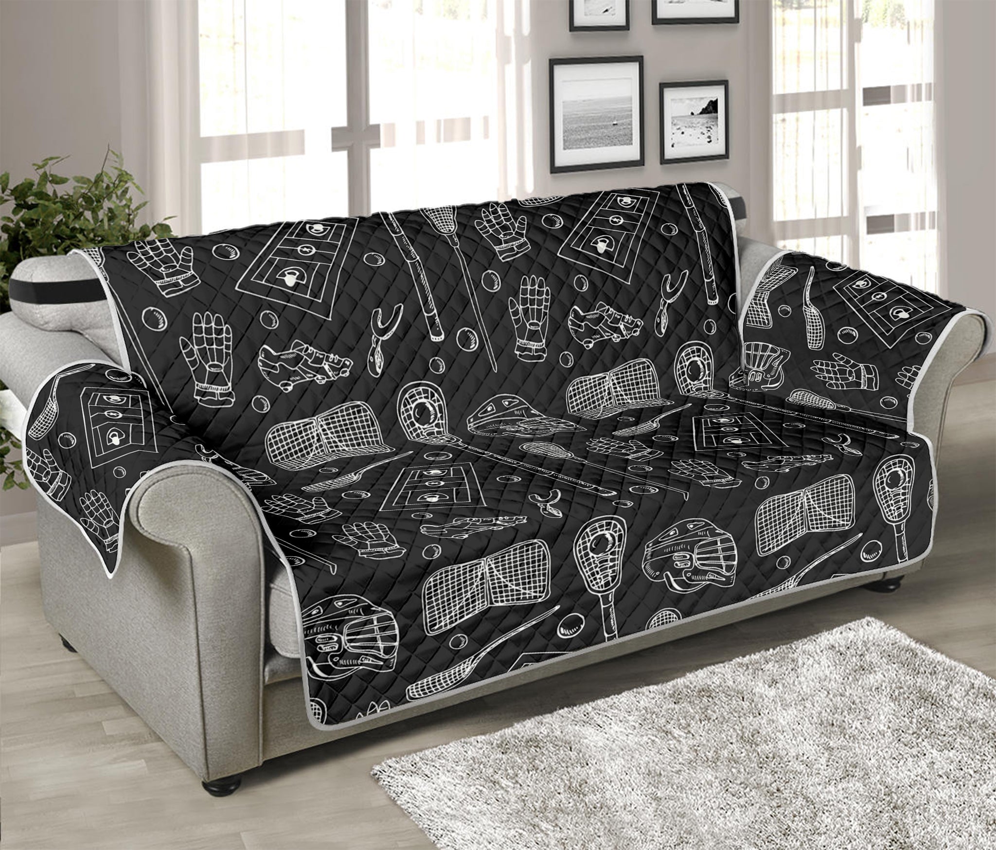 Doodle Lacrosse Pattern Print Sofa Protector