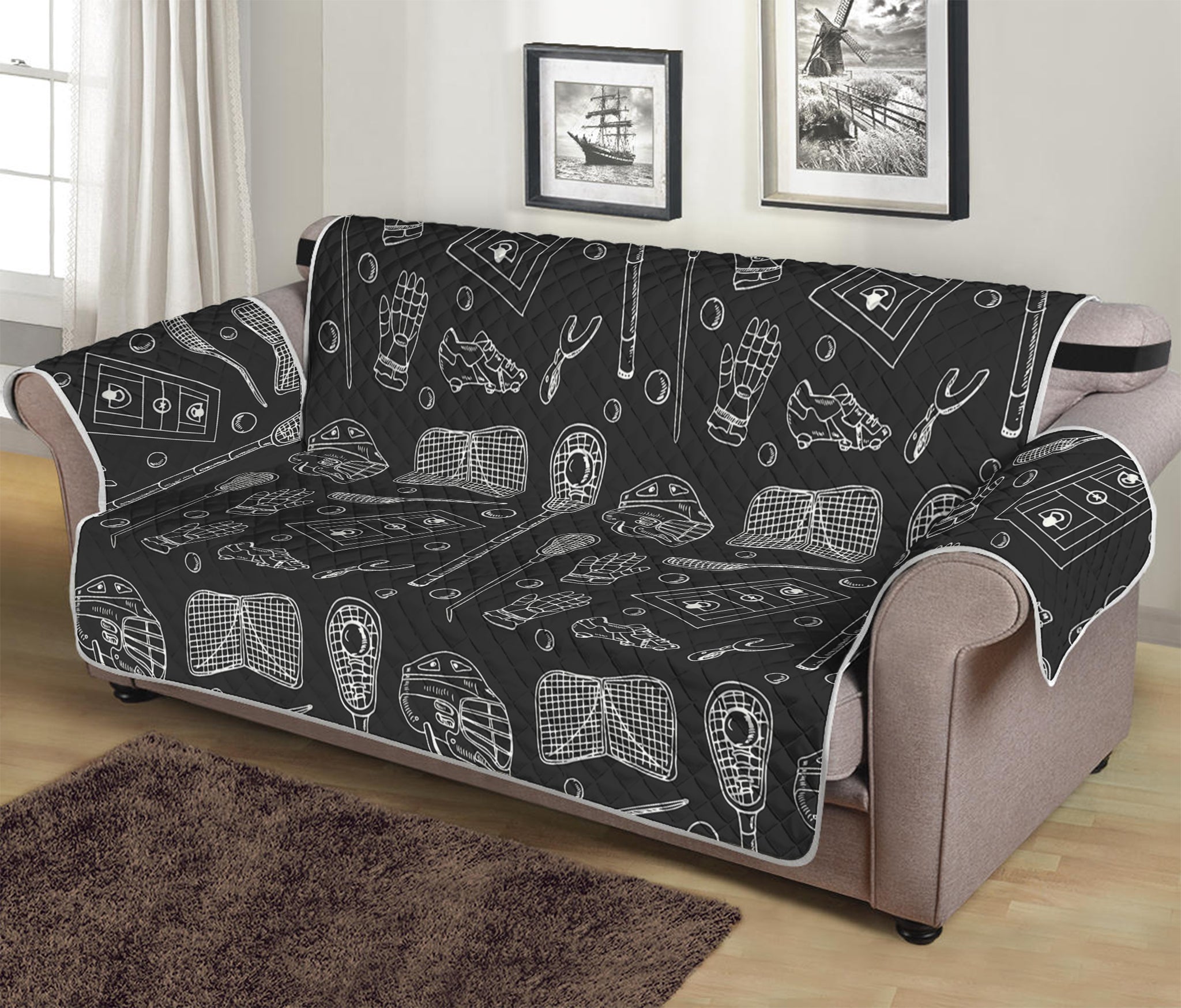 Doodle Lacrosse Pattern Print Sofa Protector