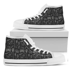 Doodle Lacrosse Pattern Print White High Top Shoes