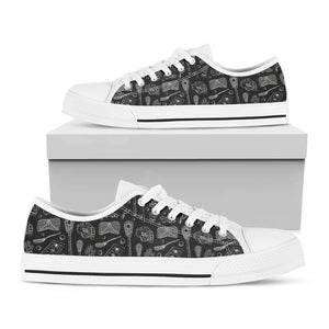 Doodle Lacrosse Pattern Print White Low Top Shoes