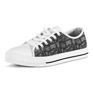 Doodle Lacrosse Pattern Print White Low Top Shoes