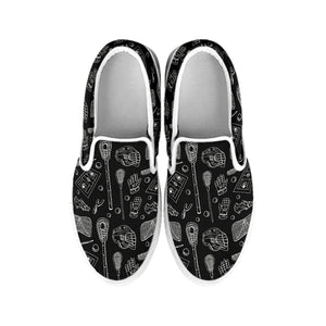 Doodle Lacrosse Pattern Print White Slip On Shoes