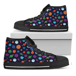 Doodle Planets Pattern Print Black High Top Shoes
