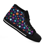 Doodle Planets Pattern Print Black High Top Shoes