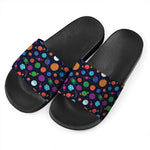 Doodle Planets Pattern Print Black Slide Sandals