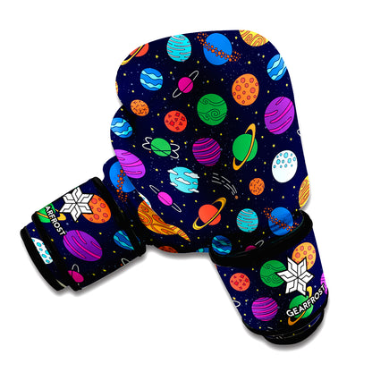 Doodle Planets Pattern Print Boxing Gloves
