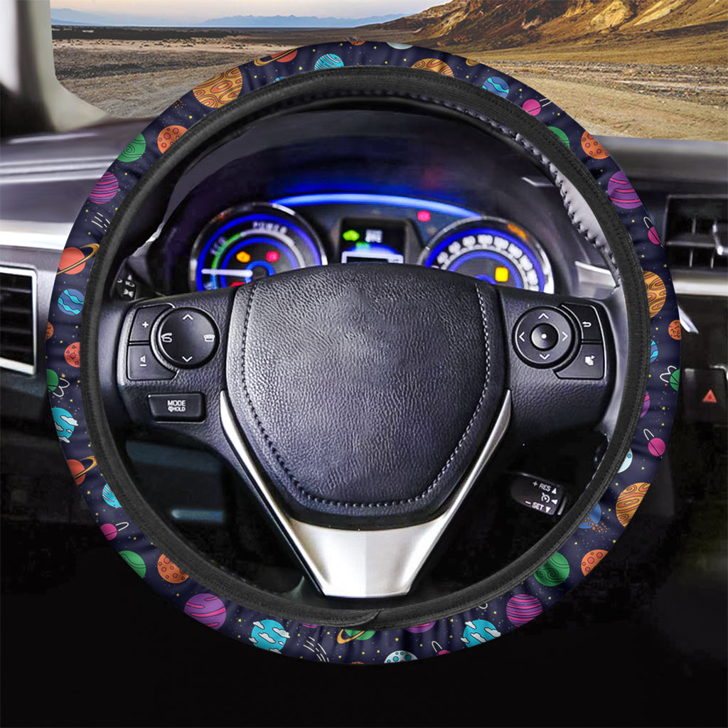 Doodle Planets Pattern Print Car Steering Wheel Cover