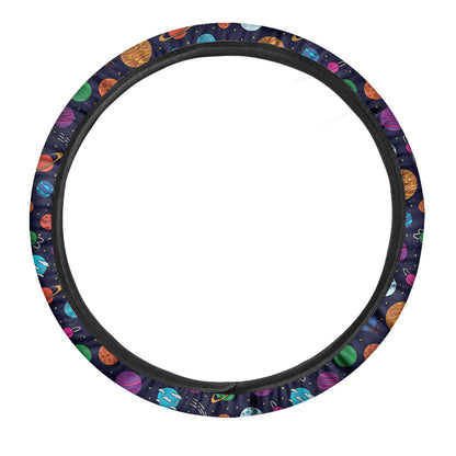 Doodle Planets Pattern Print Car Steering Wheel Cover