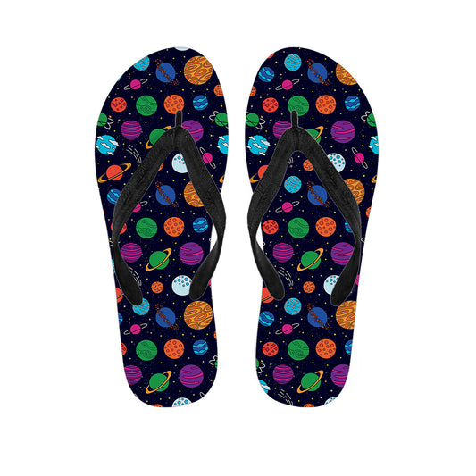 Doodle Planets Pattern Print Flip Flops