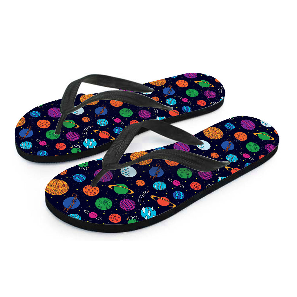 Doodle Planets Pattern Print Flip Flops