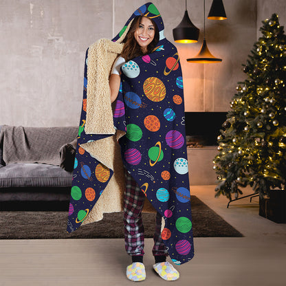 Doodle Planets Pattern Print Hooded Blanket