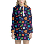 Doodle Planets Pattern Print Hoodie Dress