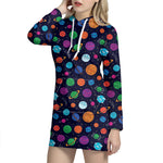 Doodle Planets Pattern Print Hoodie Dress