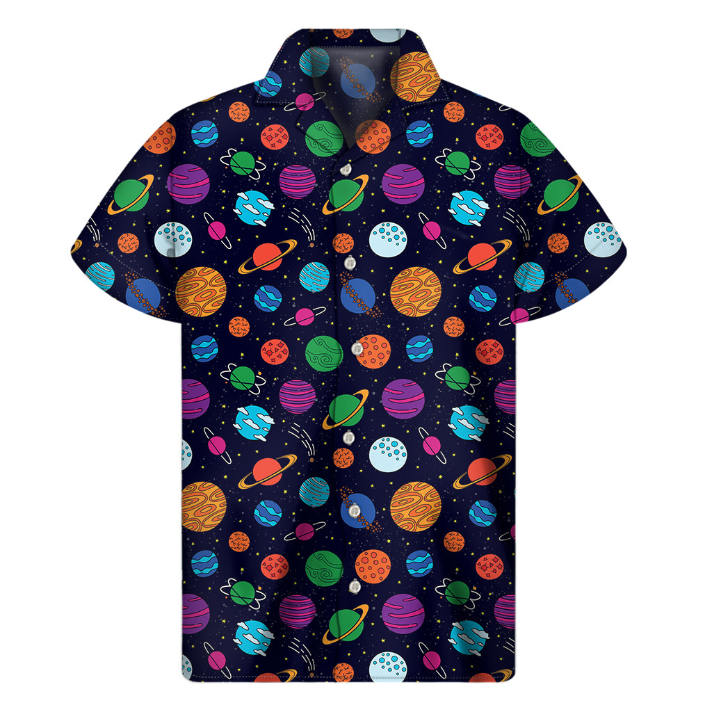 Doodle Planets Pattern Print Men's Short Sleeve Shirt