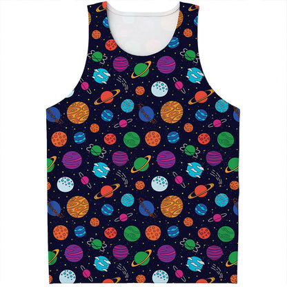 Doodle Planets Pattern Print Men's Tank Top