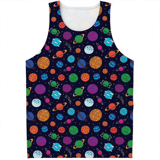 Doodle Planets Pattern Print Men's Tank Top