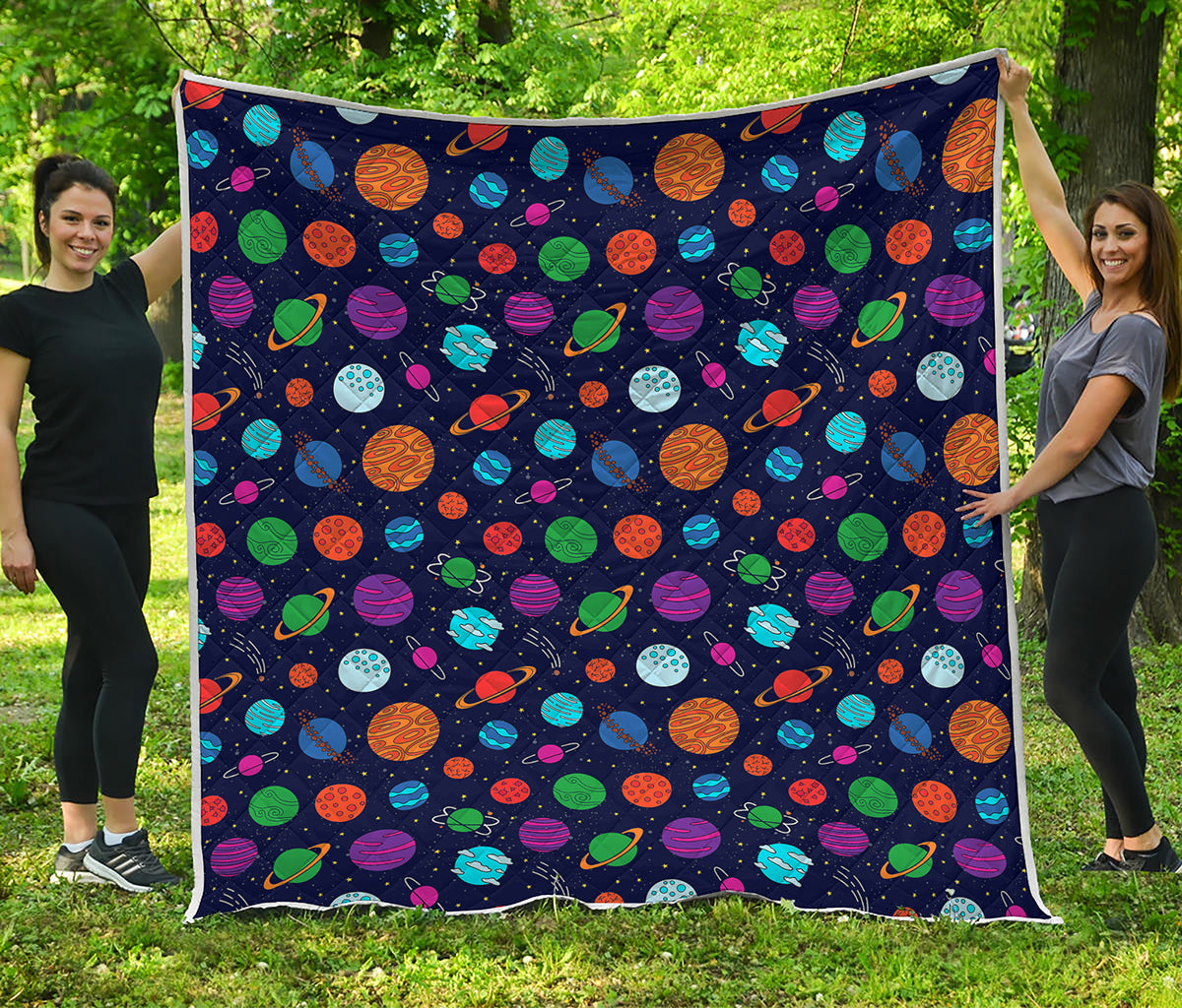 Doodle Planets Pattern Print Quilt