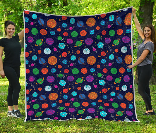 Doodle Planets Pattern Print Quilt