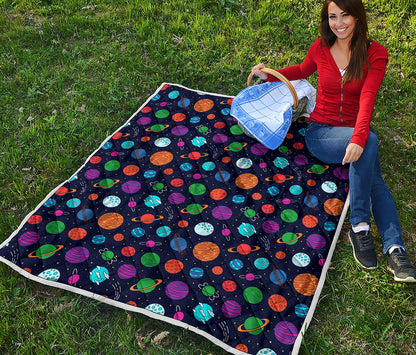 Doodle Planets Pattern Print Quilt