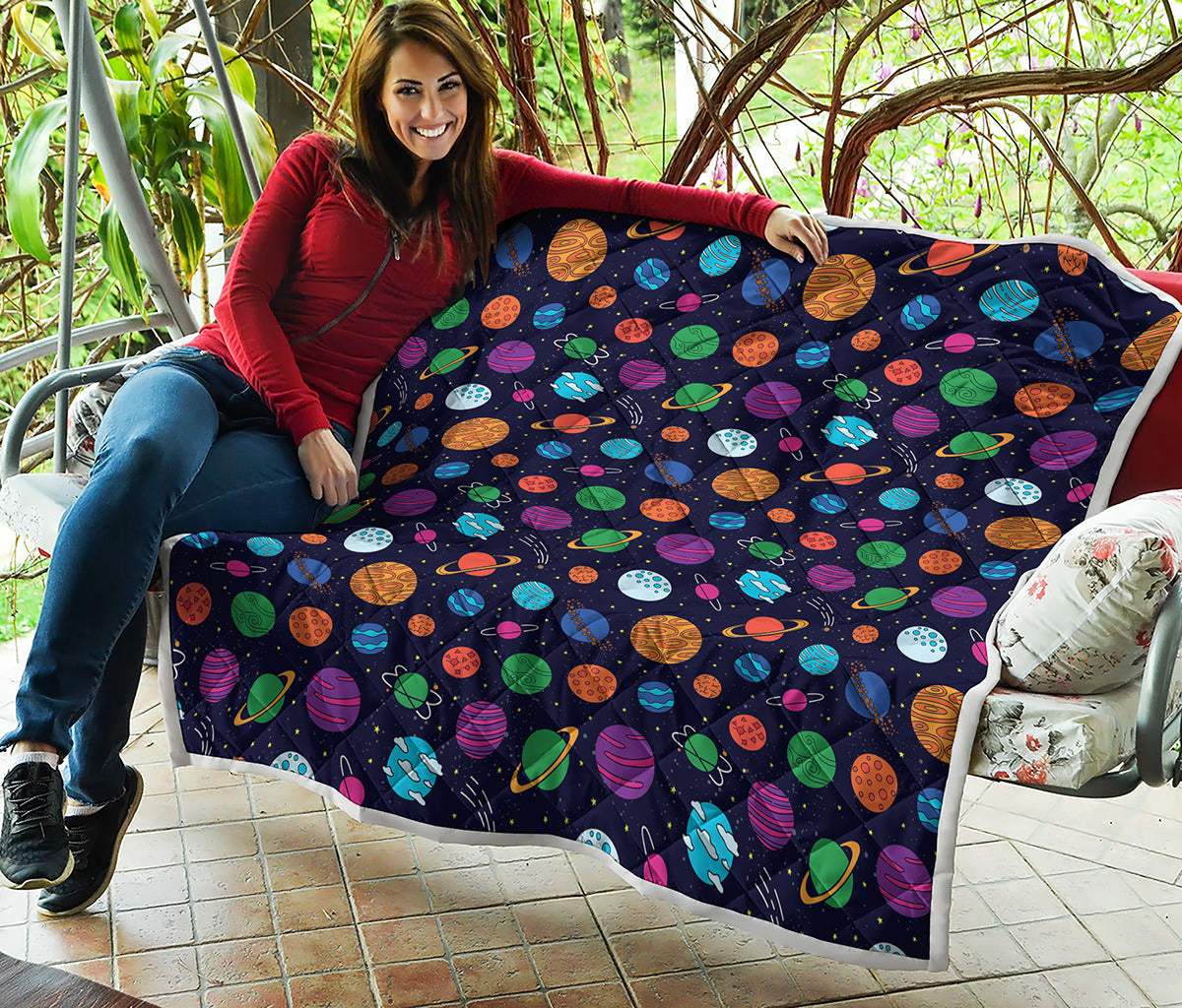 Doodle Planets Pattern Print Quilt