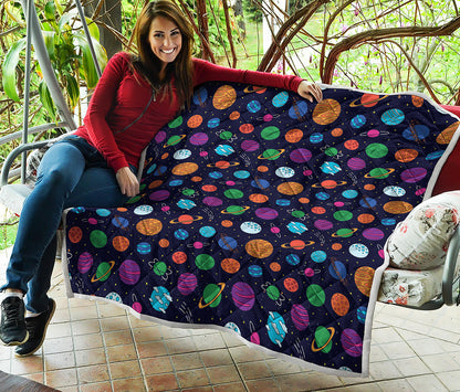 Doodle Planets Pattern Print Quilt
