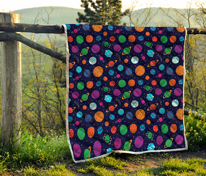 Doodle Planets Pattern Print Quilt