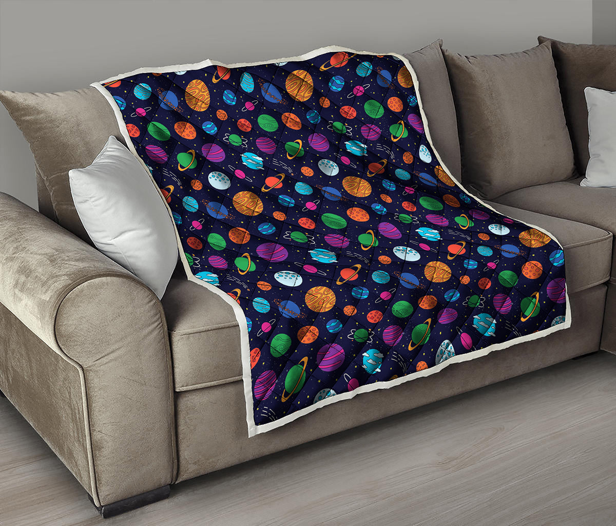 Doodle Planets Pattern Print Quilt