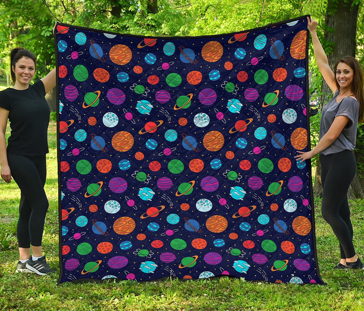 Doodle Planets Pattern Print Quilt