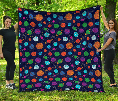 Doodle Planets Pattern Print Quilt