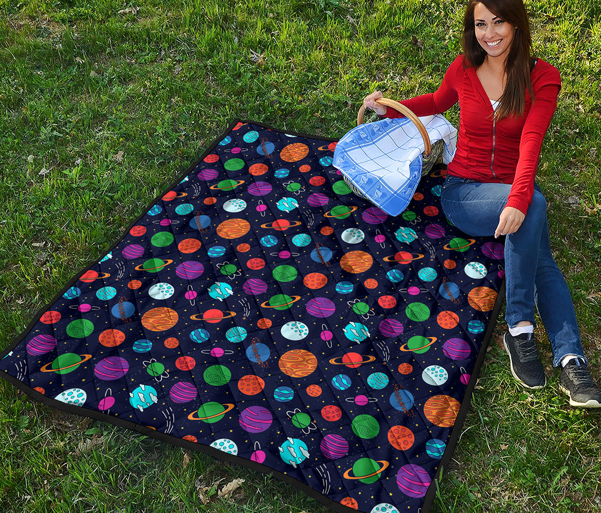 Doodle Planets Pattern Print Quilt