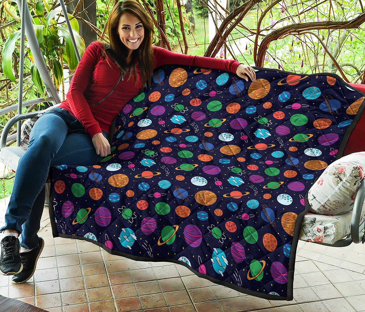Doodle Planets Pattern Print Quilt