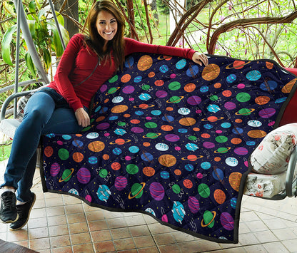 Doodle Planets Pattern Print Quilt