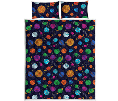 Doodle Planets Pattern Print Quilt Bed Set