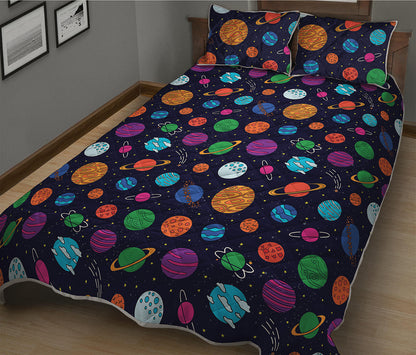 Doodle Planets Pattern Print Quilt Bed Set