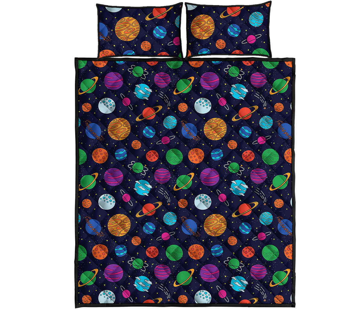 Doodle Planets Pattern Print Quilt Bed Set