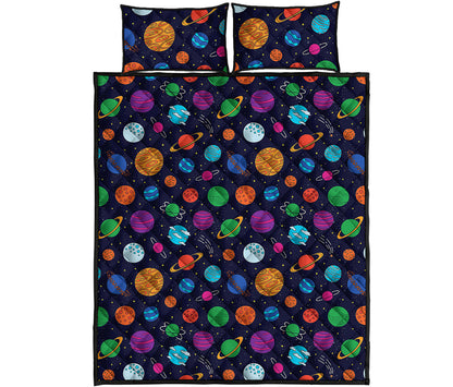 Doodle Planets Pattern Print Quilt Bed Set