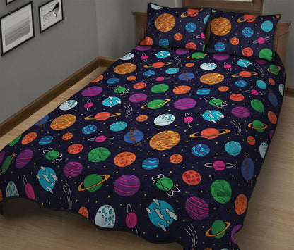 Doodle Planets Pattern Print Quilt Bed Set